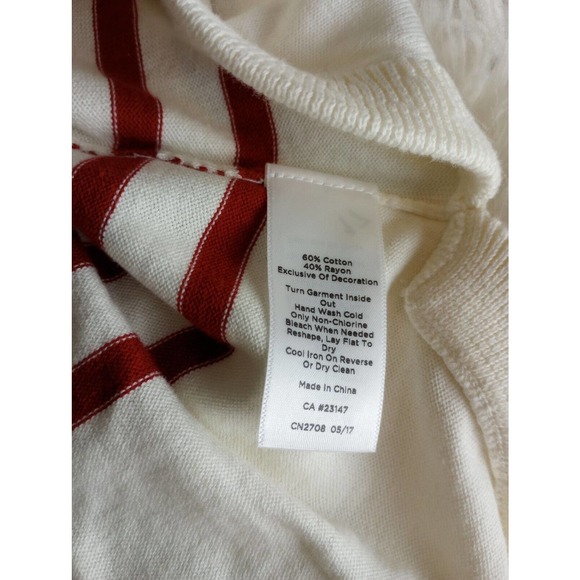 TALBOTS Red Ivory Bows w/jewels Striped Sweater Size Large cotton round neck - Picture 7 of 10